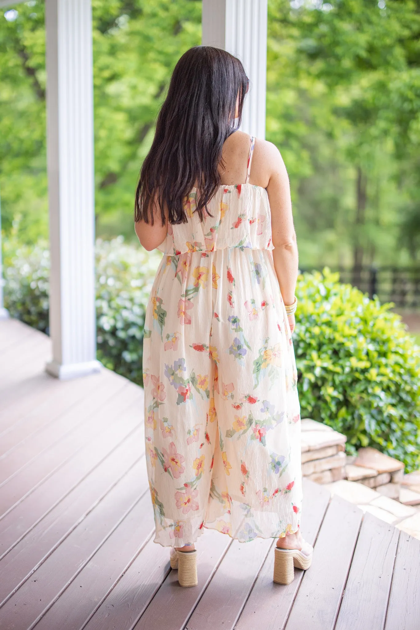 Chic Floral Peach Flowy Jumpsuit