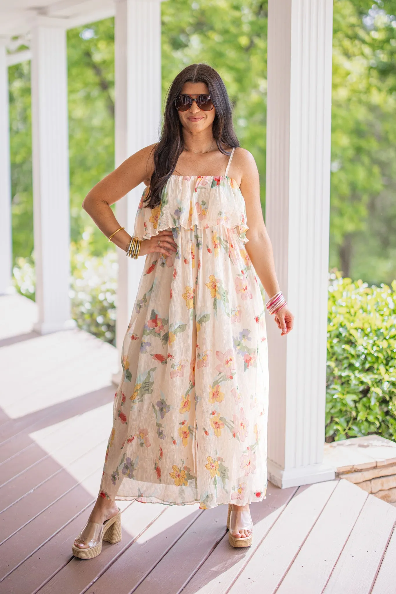 Chic Floral Peach Flowy Jumpsuit