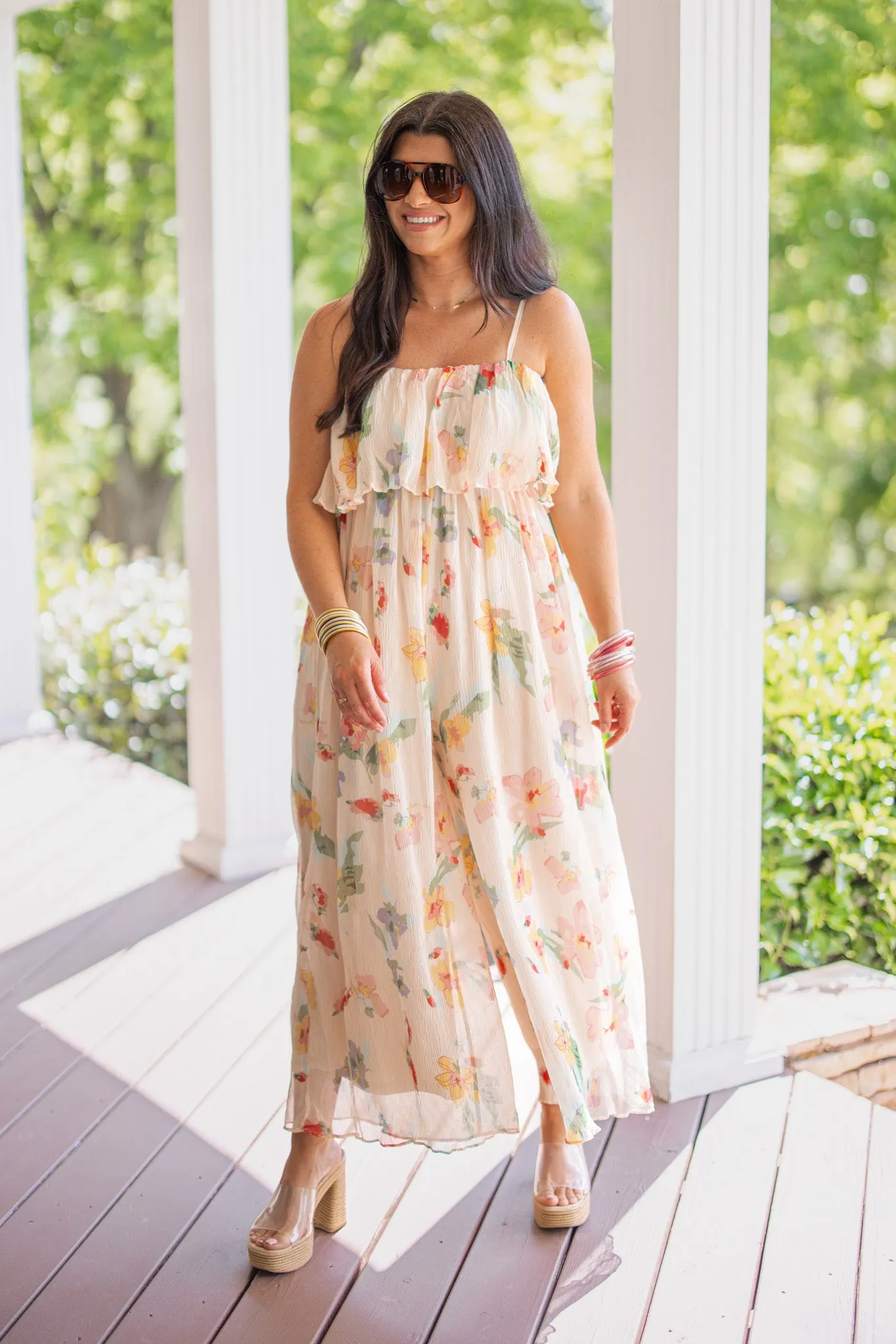 Chic Floral Peach Flowy Jumpsuit