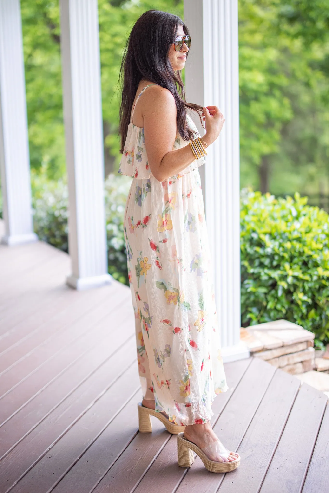 Chic Floral Peach Flowy Jumpsuit