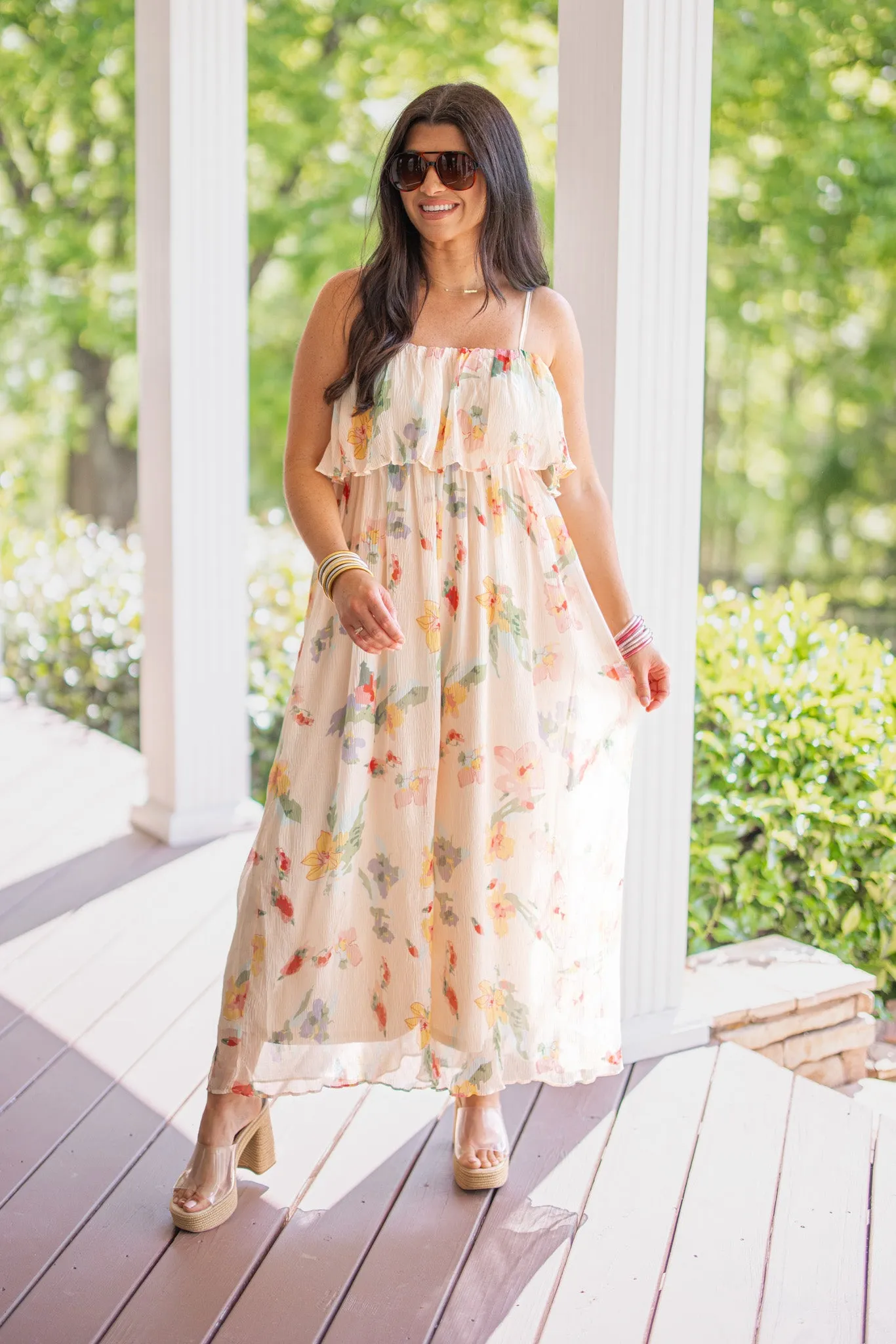 Chic Floral Peach Flowy Jumpsuit