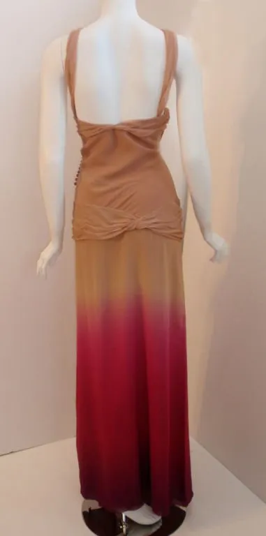 CHRISTIAN DIOR 1990s Ombre Chiffon Halter Gown