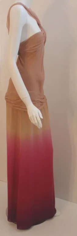 CHRISTIAN DIOR 1990s Ombre Chiffon Halter Gown