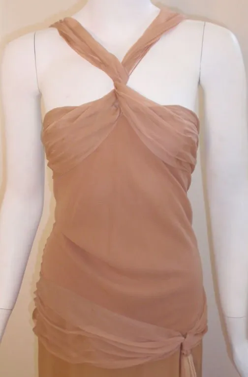 CHRISTIAN DIOR 1990s Ombre Chiffon Halter Gown