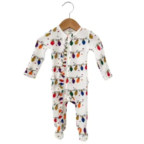 Christmas Lights Organic Waffle Ruffle Zip Footie