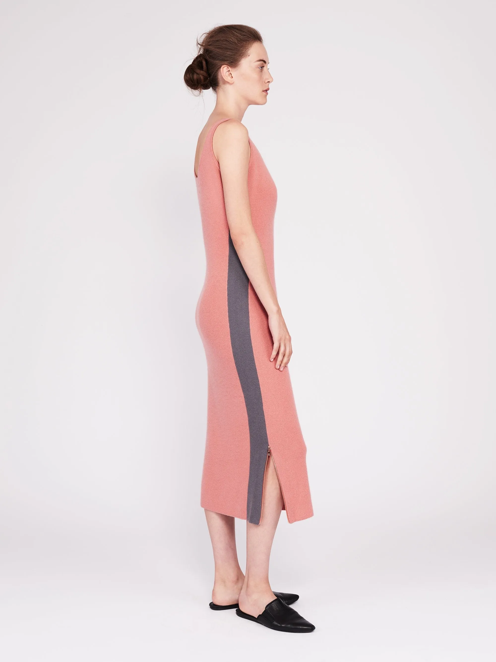 CMMC Striped Scoop Neck Cashmere Maxi Dress - Sakura x Jet Grey