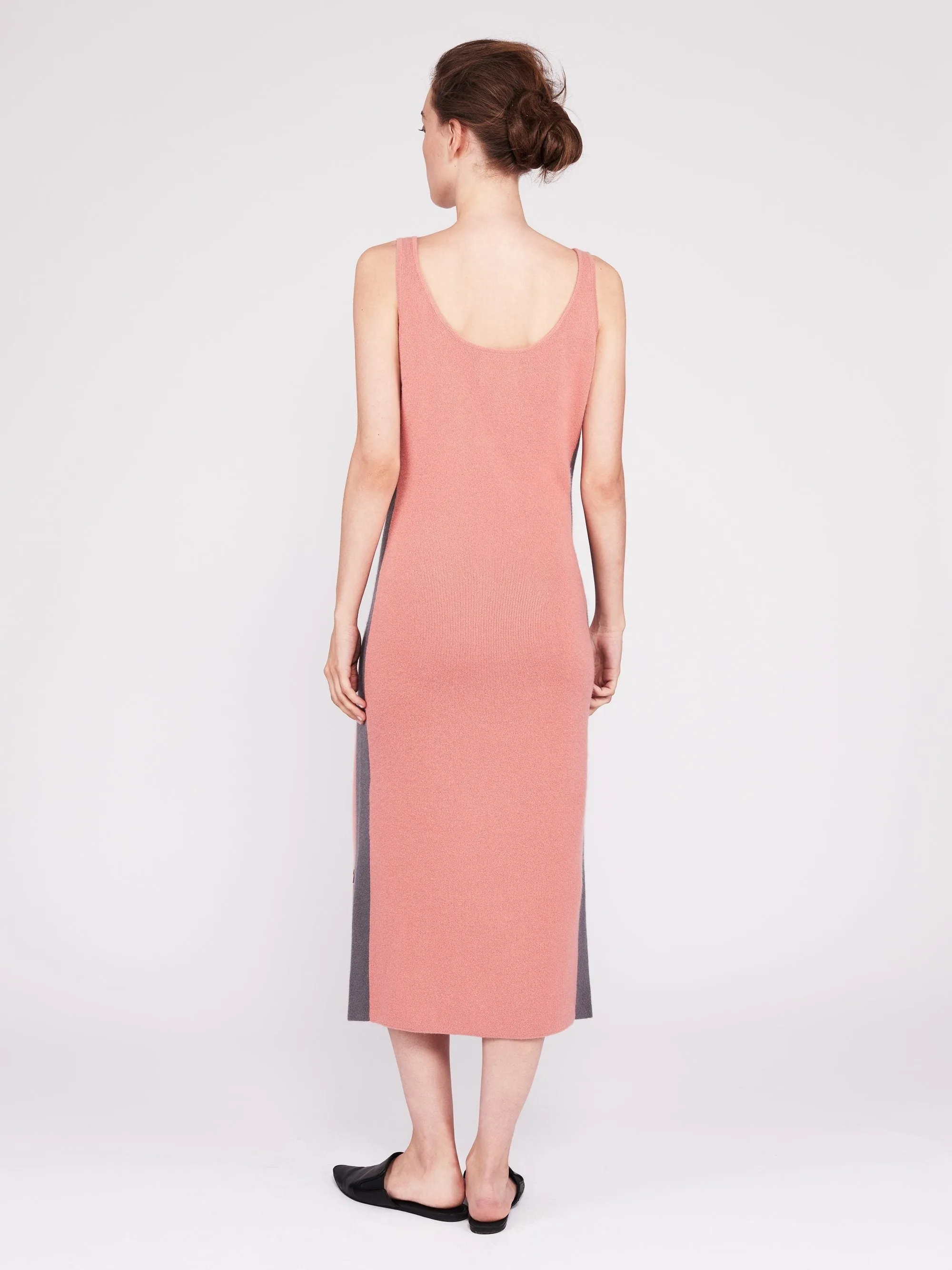 CMMC Striped Scoop Neck Cashmere Maxi Dress - Sakura x Jet Grey