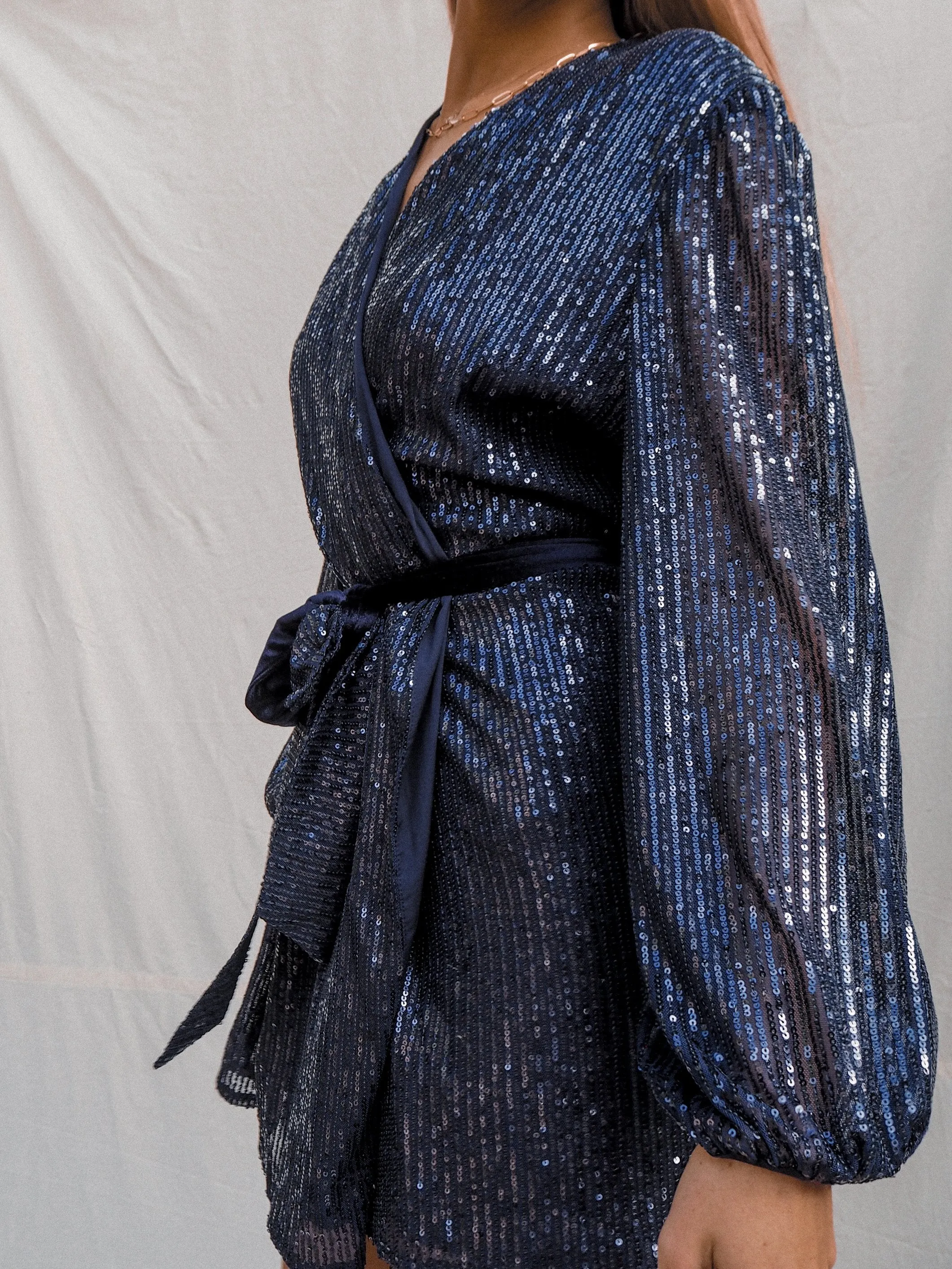 Dani Sequin Wrap Dress / Navy