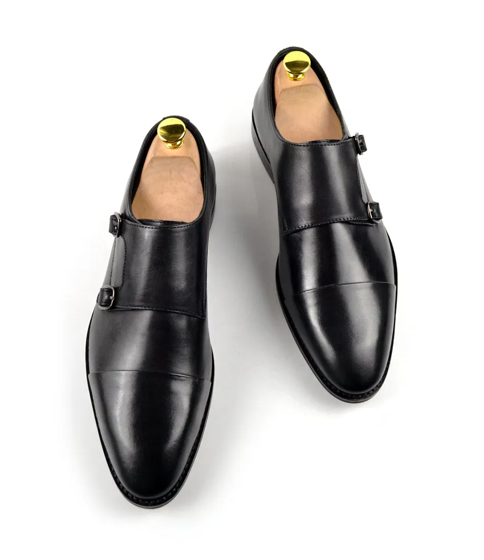 Double Monk Straps Cap toe - Black