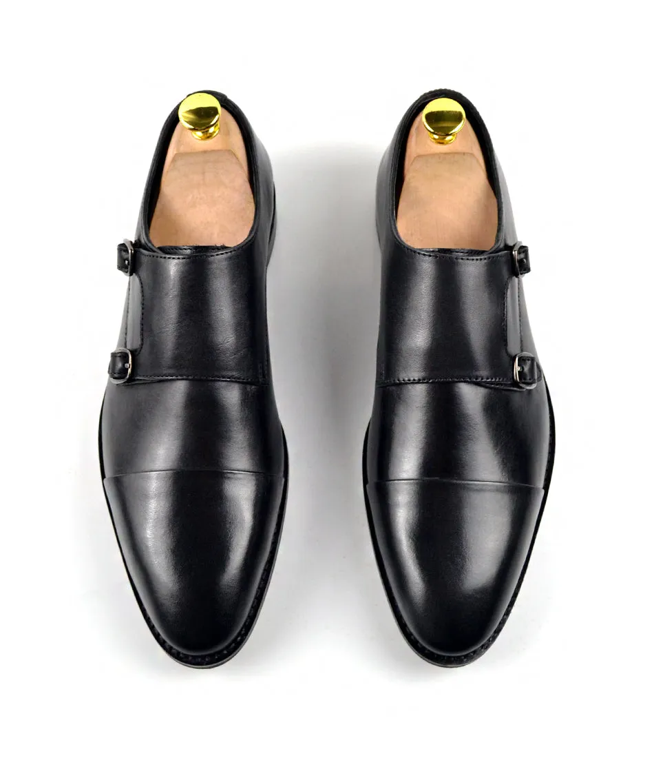 Double Monk Straps Cap toe - Black