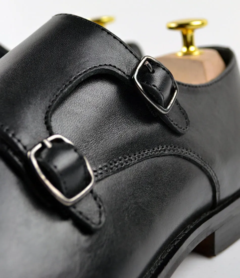 Double Monk Straps Cap toe - Black