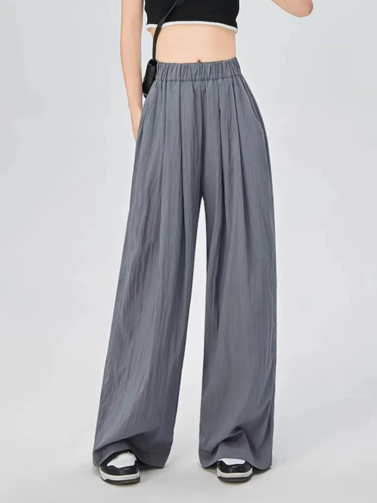 Elastic Waist Pleated Trousers with Pockets