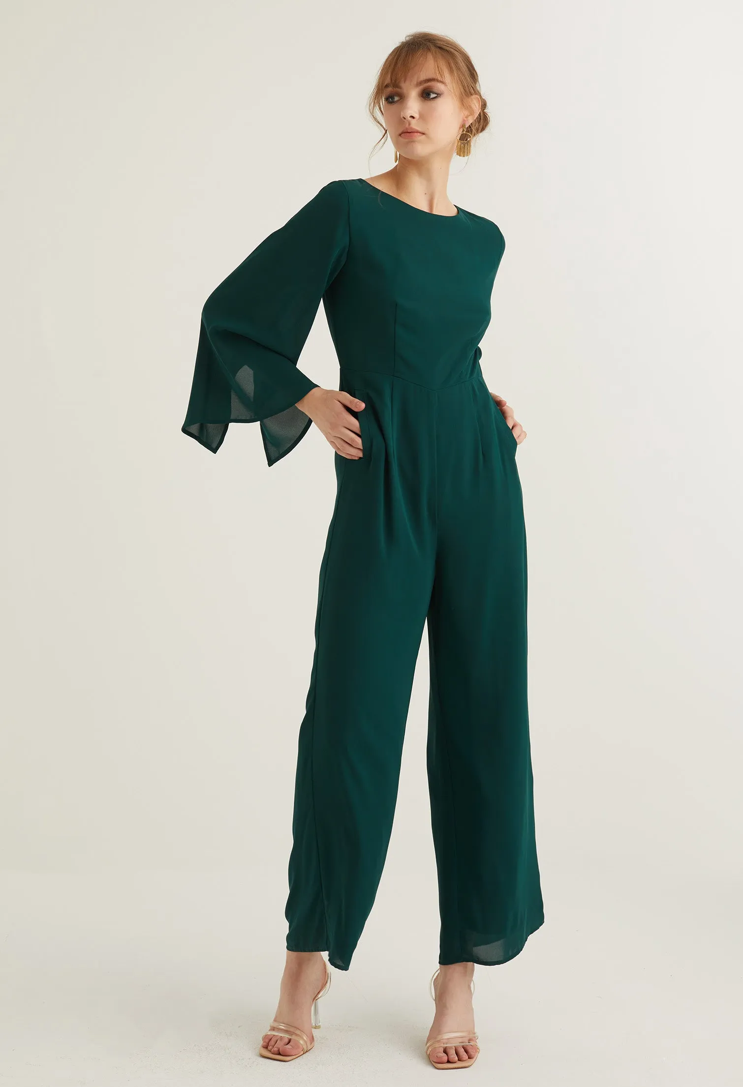 Elegant Evening Bell Sleeve Jumpsuit