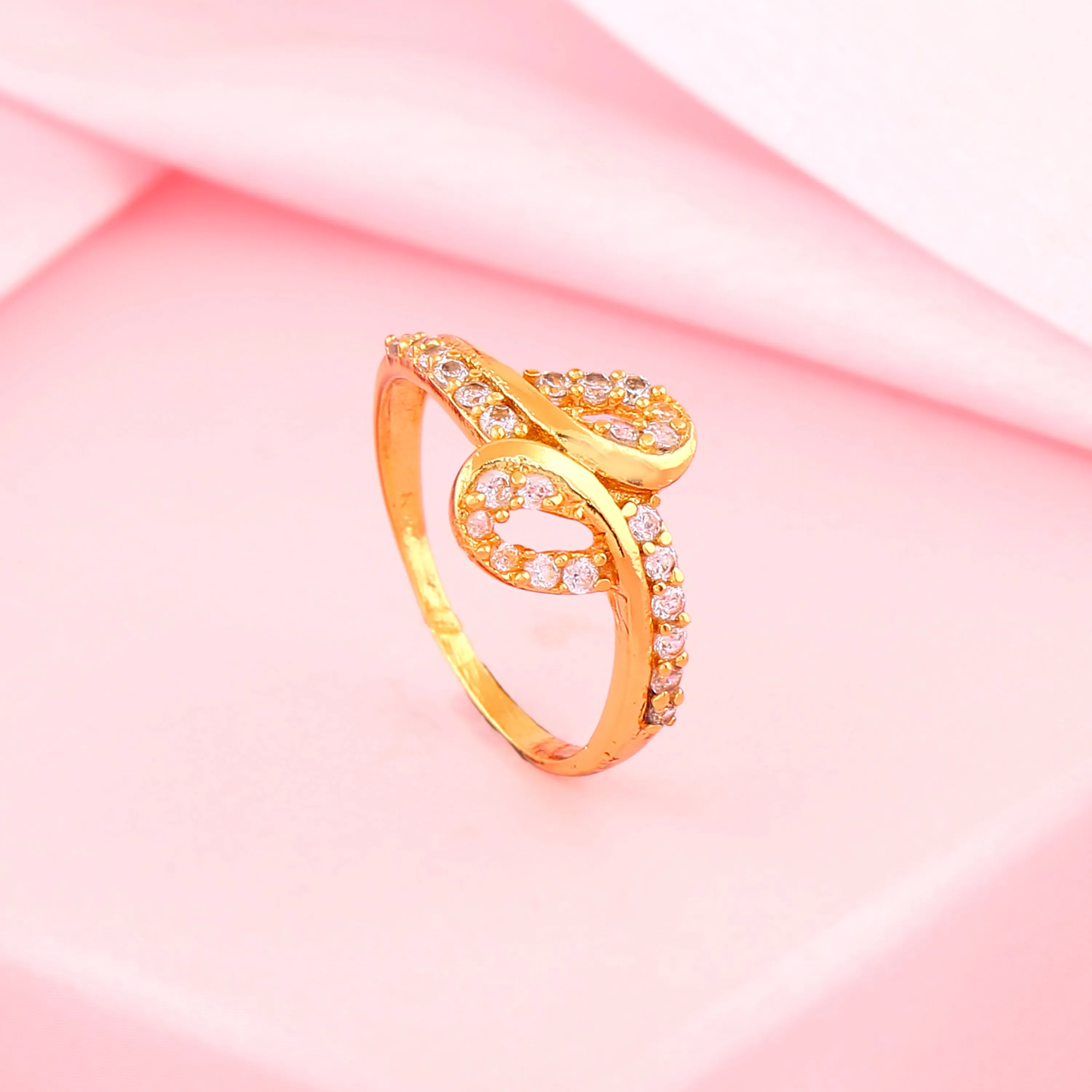 Estele Gold Plated CZ Loop Designer Ring for Women(Non-Adjustable)