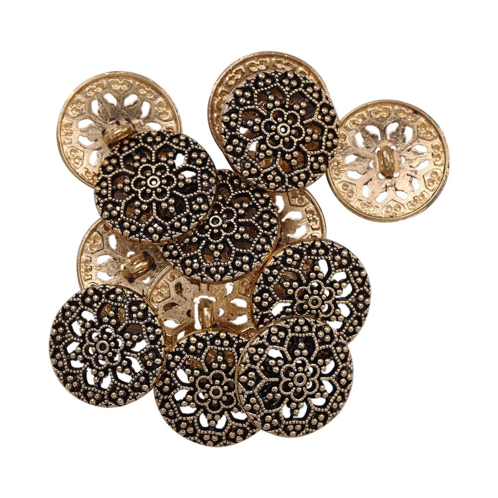 Floral Pattern Antique Gold Finish Metal Buttons for Clothing