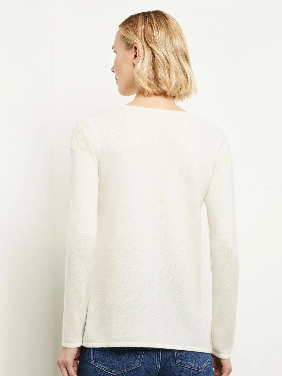 Floral Shimmer Cashmere Tunic, Ivory