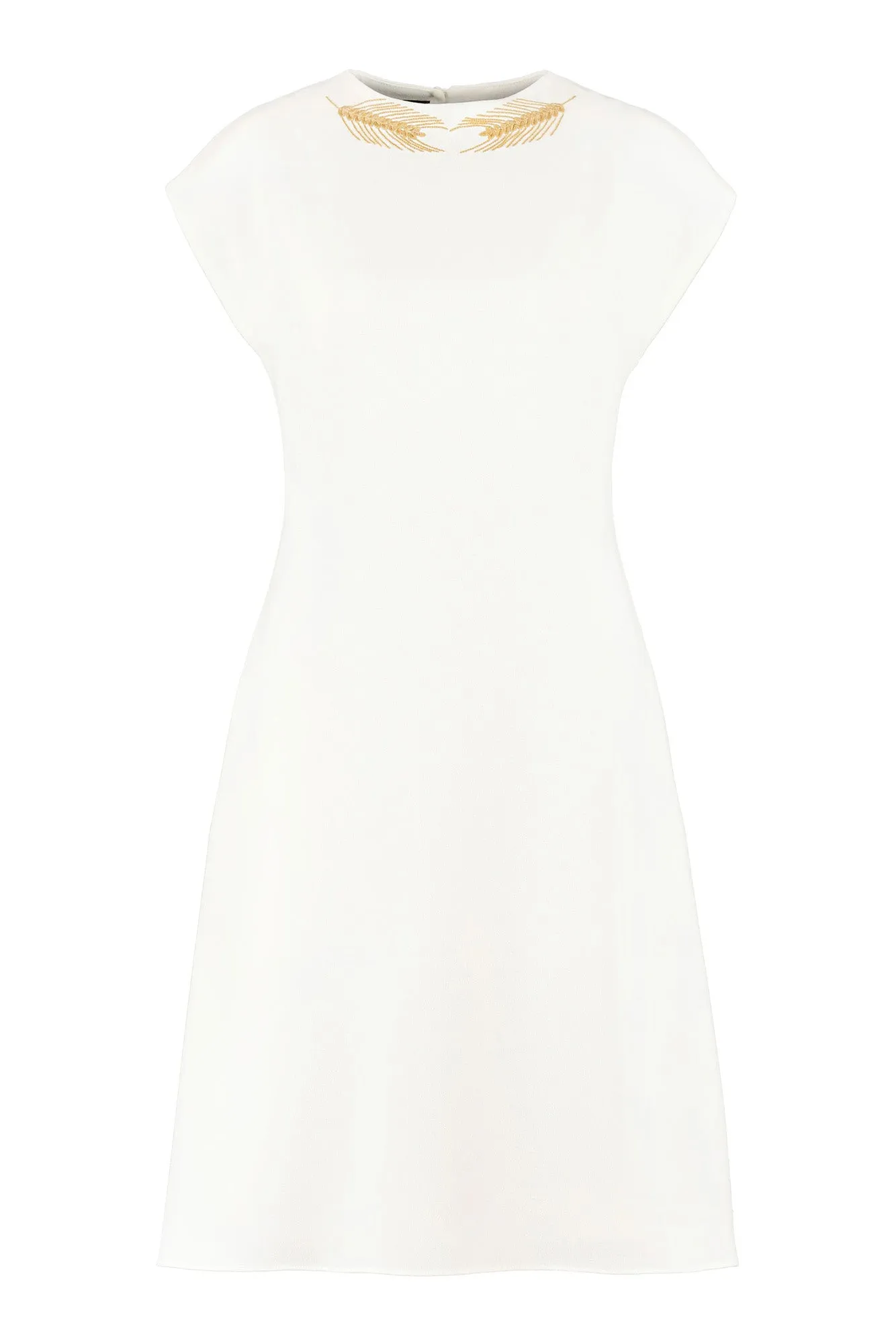 FRUMENTUM IVORY DRESS WITH HANDMADE EMBROIDERY