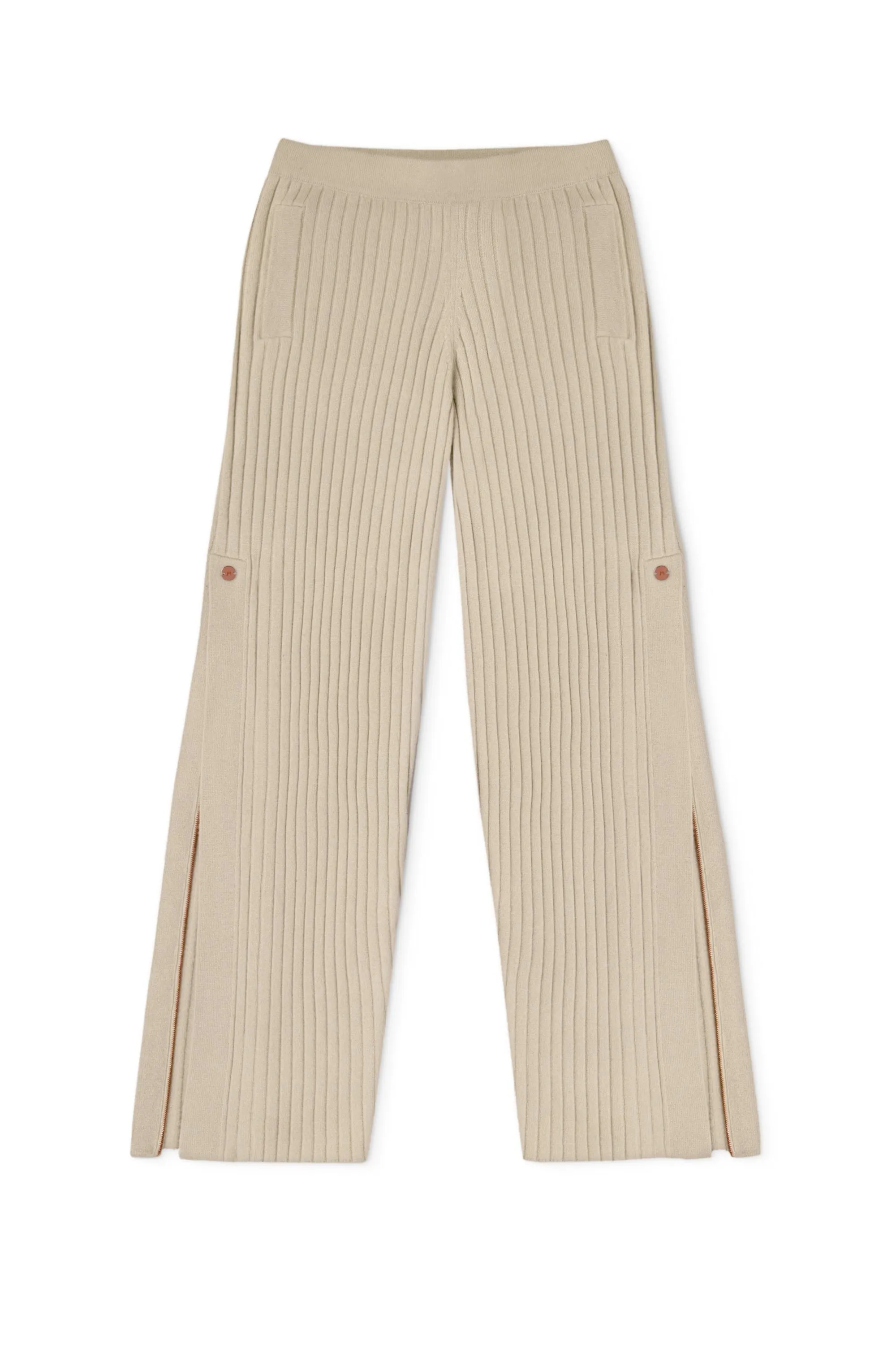 Get Set Ribbed Cashmere Wide-Leg Track Pants - Sand