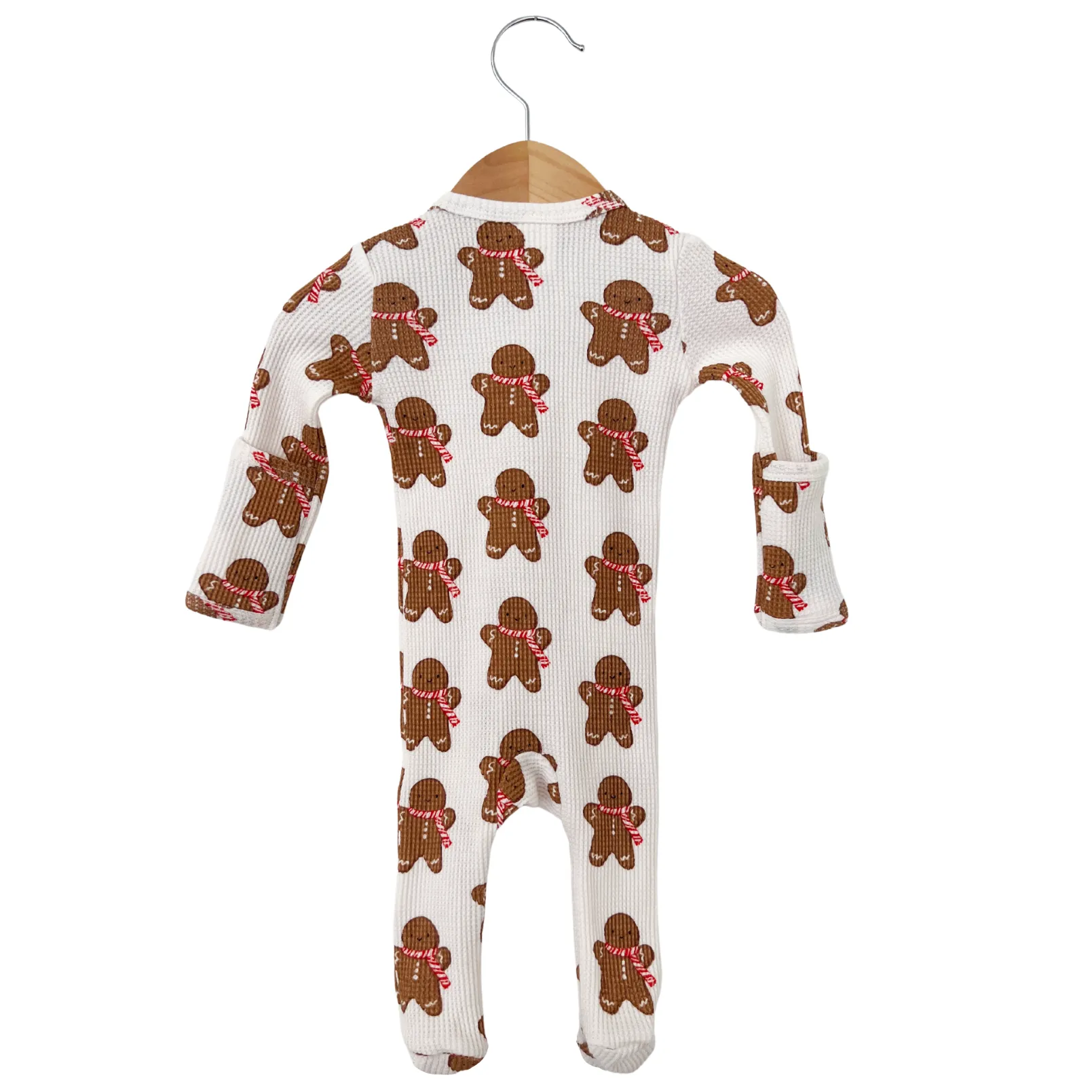 Gingerbread Man Organic Waffle Basic Zip Footie