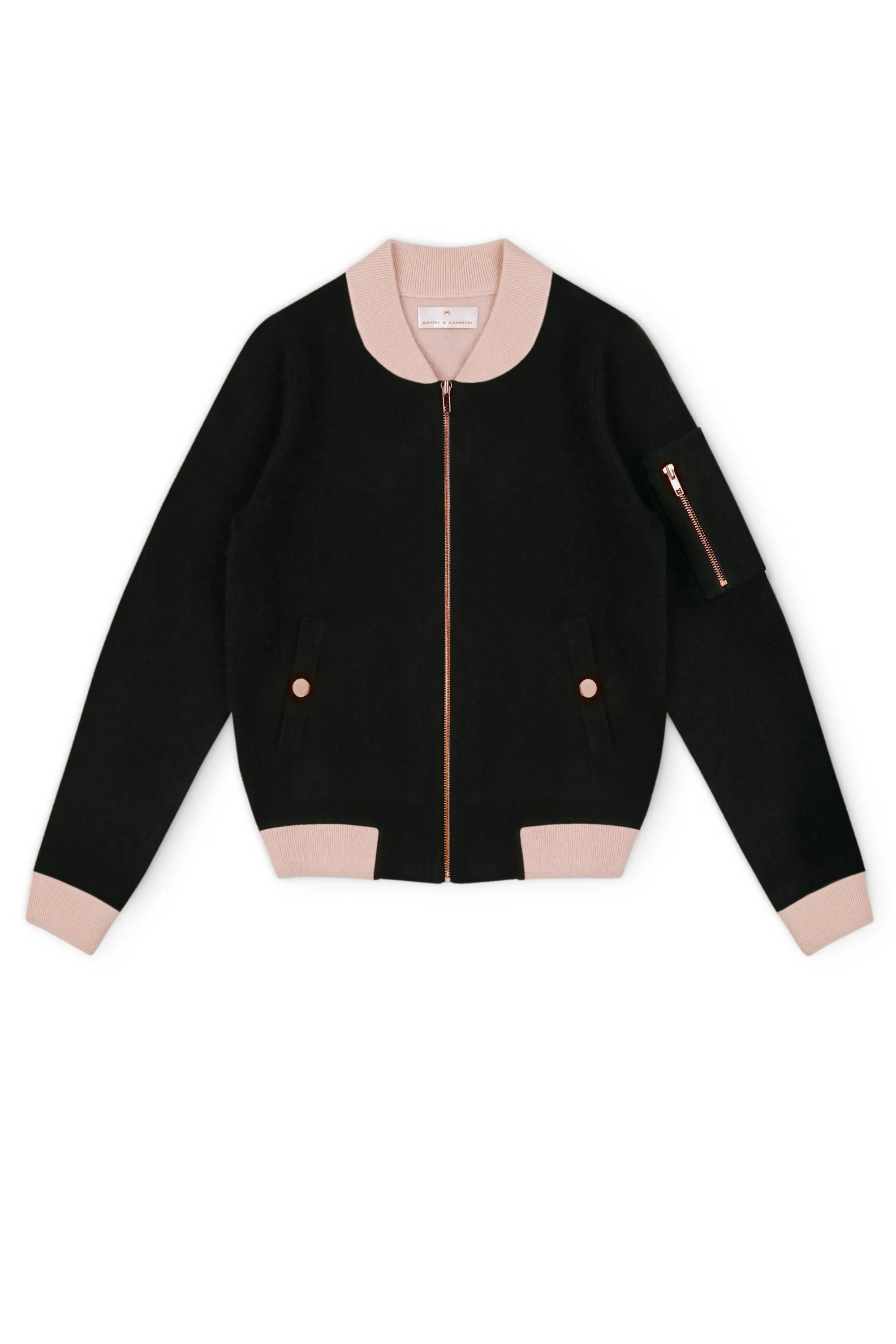 Globe-Trotter Two-Tone Cashmere Bomber - Black x Dusty Pink