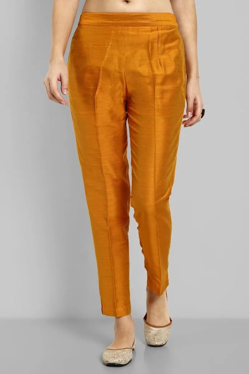 Goldenrod Mustard Cotton Silk Straight Pant