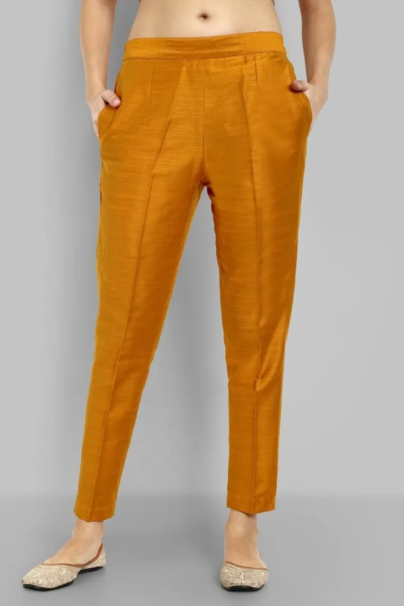 Goldenrod Mustard Cotton Silk Straight Pant