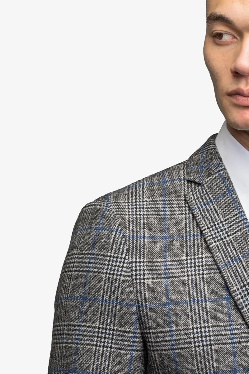 Gray Blue Flannel Plaid 3 Piece Suit