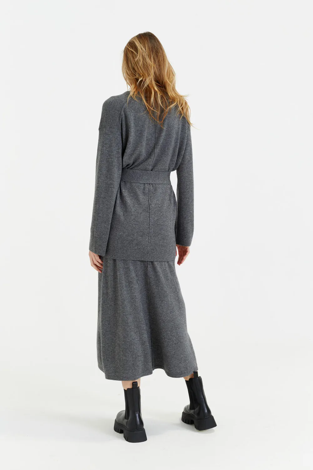 Grey Wool-Cashmere Belted Cardigan