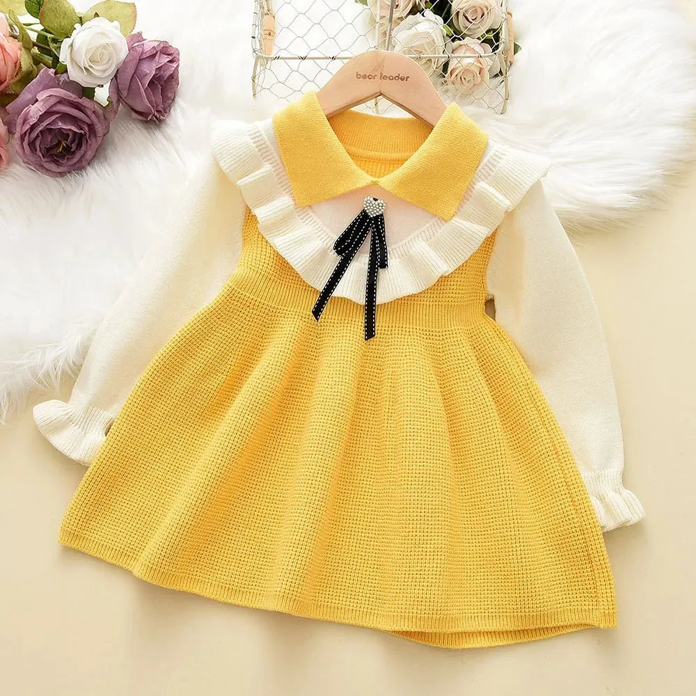 Heart Ruffle Long Knit Dress for Girls