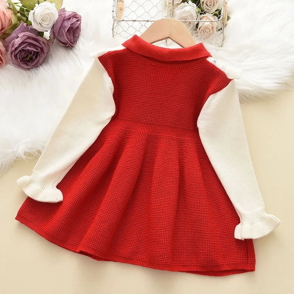 Heart Ruffle Long Knit Dress for Girls