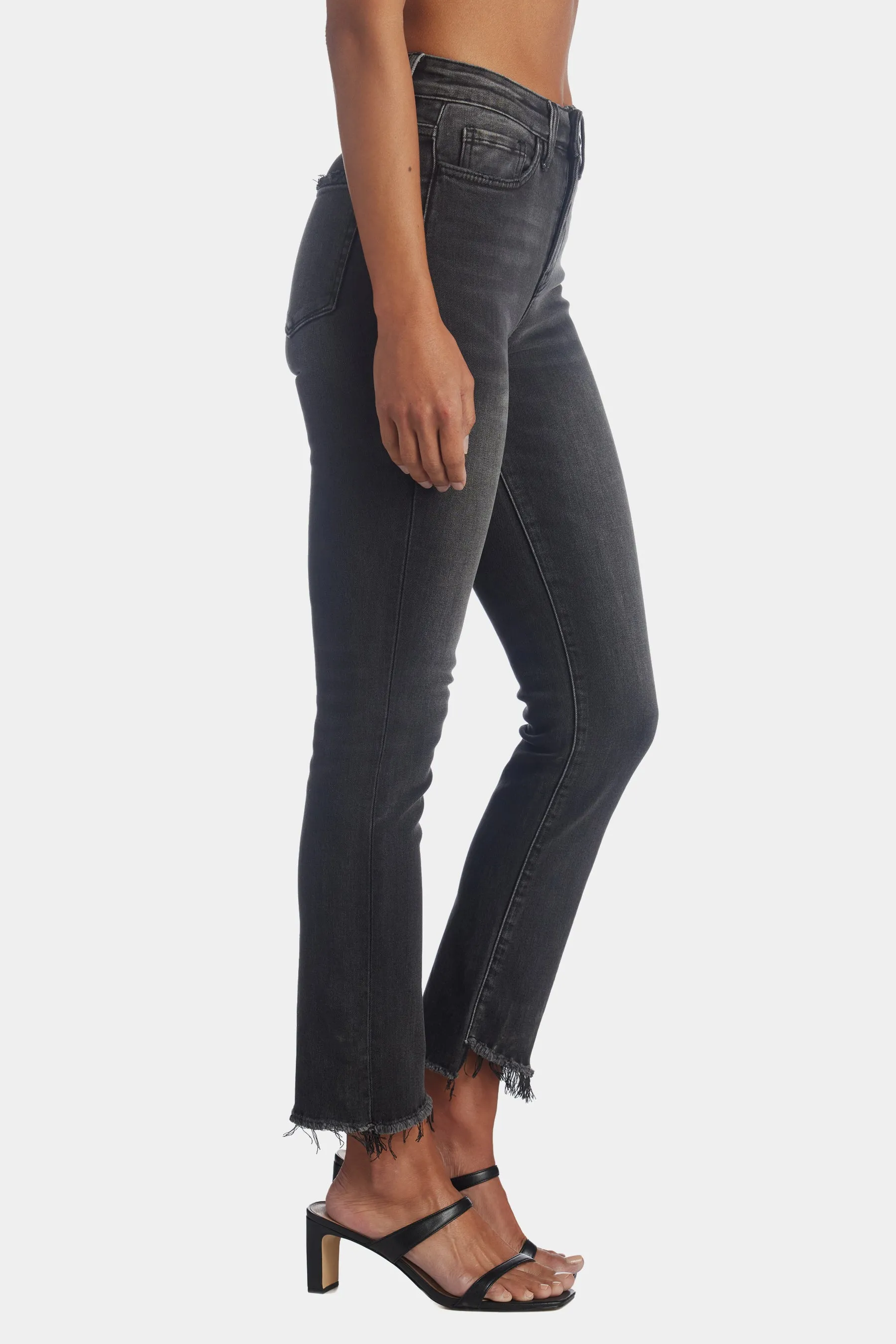 High Rise Straight Crop Uneven Hem Jeans