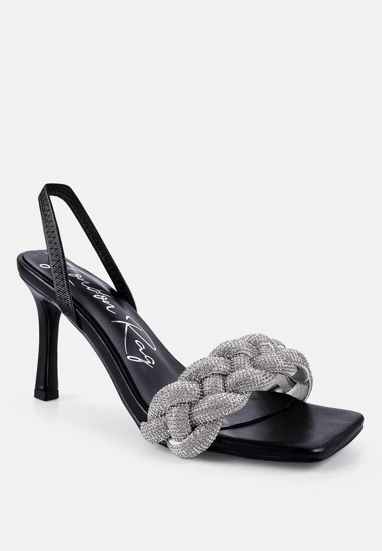 High Social Diamante Braided Strap Sandals By Ruw