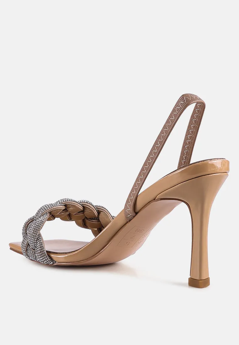 High Social Diamante Braided Strap Sandals By Ruw