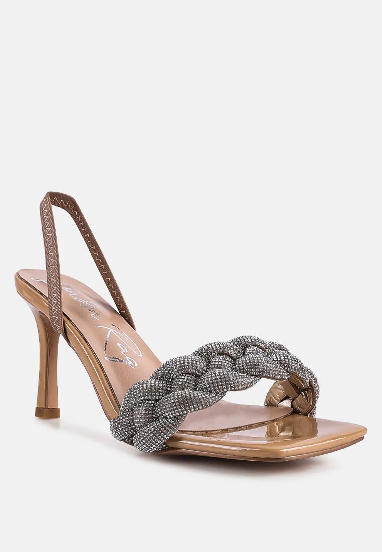 High Social Diamante Braided Strap Sandals By Ruw