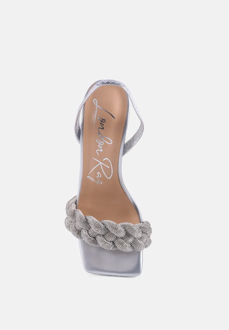 High Social Diamante Braided Strap Sandals By Ruw