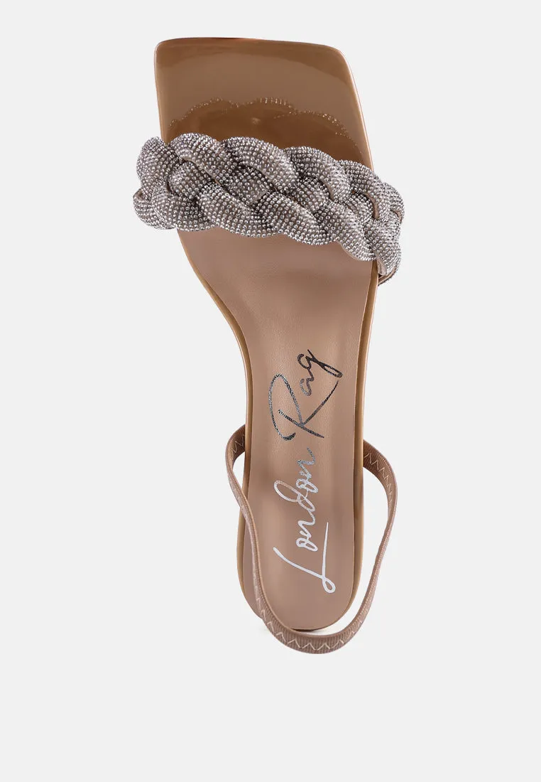 High Social Diamante Braided Strap Sandals By Ruw