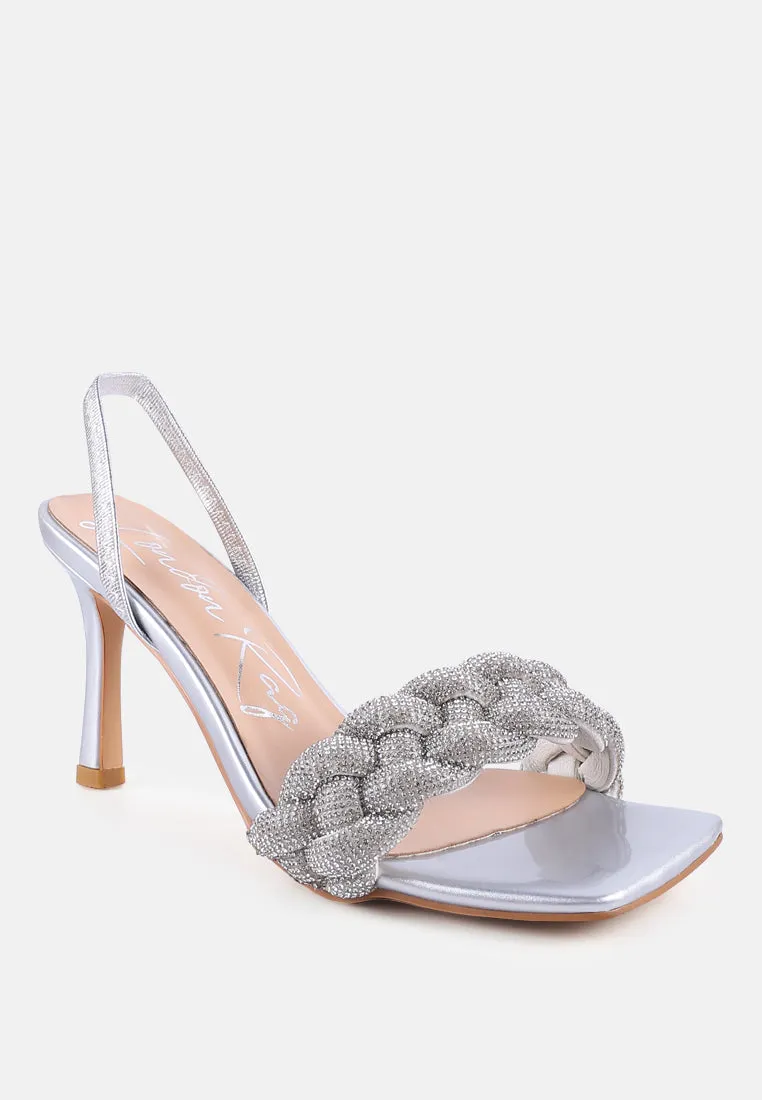 High Social Diamante Braided Strap Sandals By Ruw