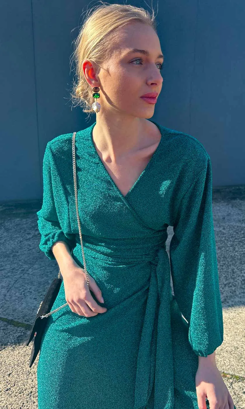 HOSS Glam Wrap Dress - Jade