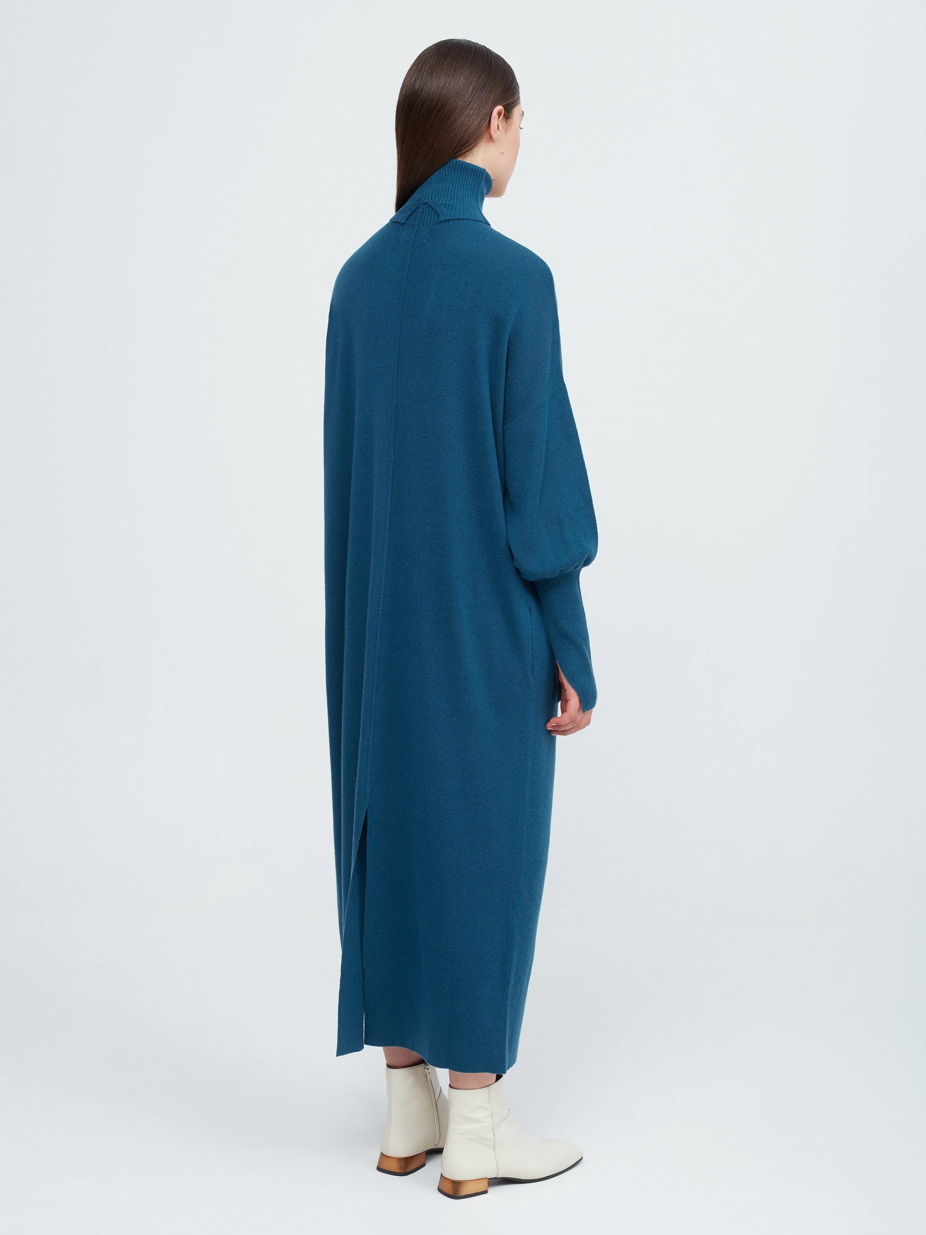 In the Moment Turtleneck Dress - Island Blue