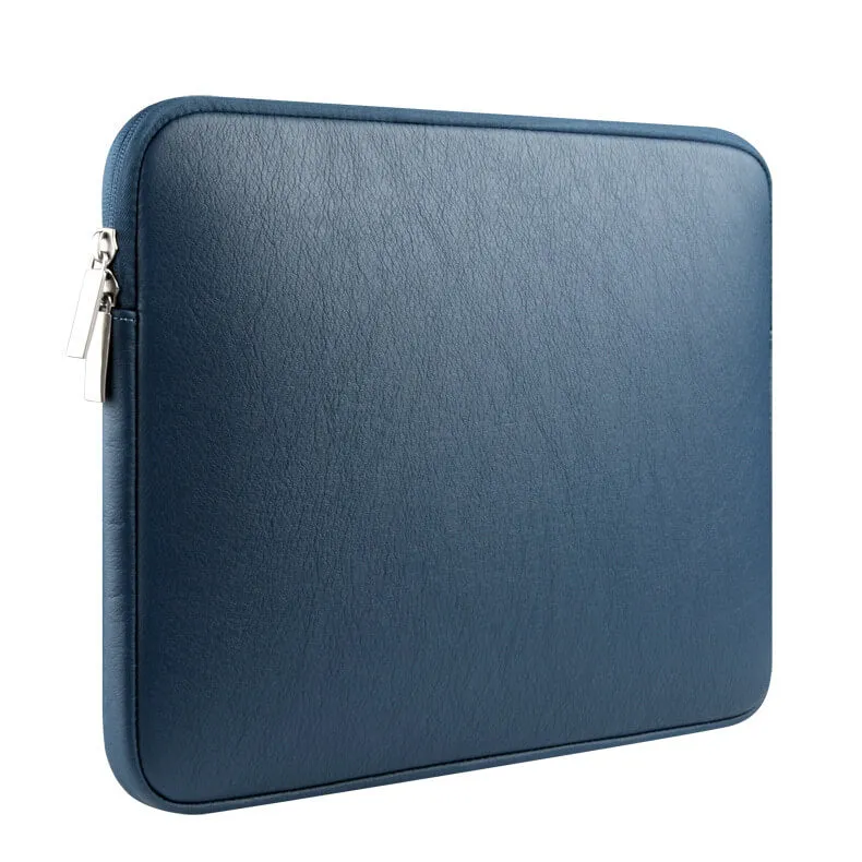 Laptop Sleeve - Blue Soft Leather Waterproof Zipper Bag