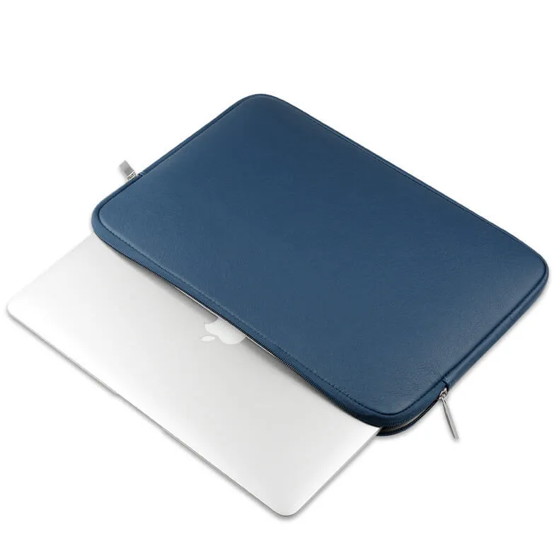 Laptop Sleeve - Blue Soft Leather Waterproof Zipper Bag