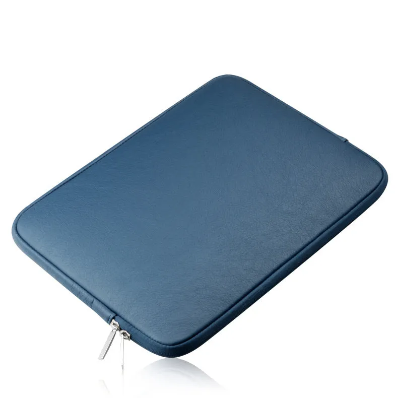 Laptop Sleeve - Blue Soft Leather Waterproof Zipper Bag