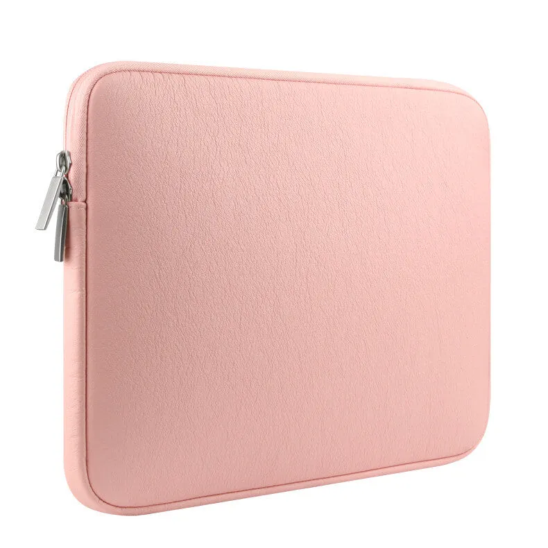 Laptop Sleeve - Pink Soft Leather Waterproof Zipper Bag