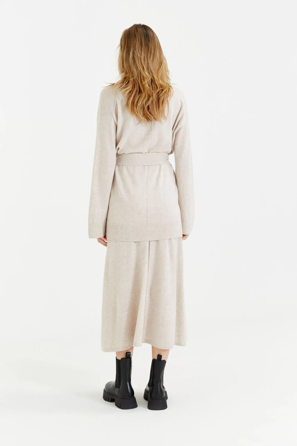 Light-Oatmeal Wool-Cashmere Belted Cardigan