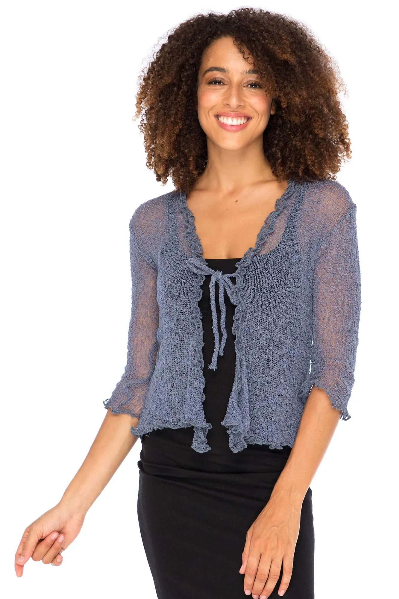 Lightweight Sheer Ruffle Shrug Cardigan