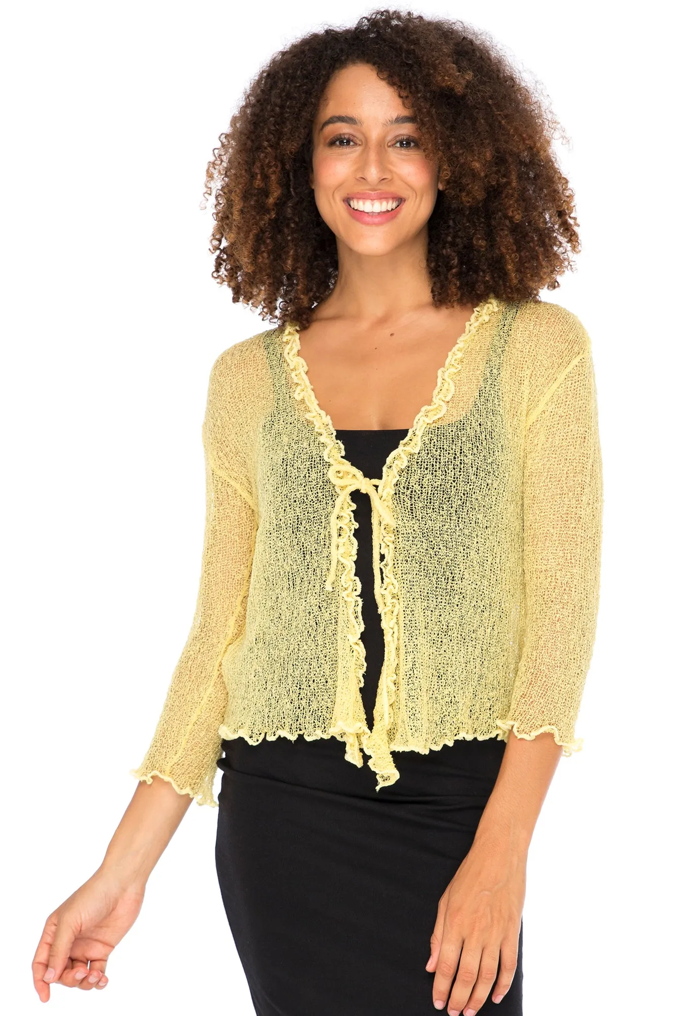 Lightweight Sheer Ruffle Shrug Cardigan