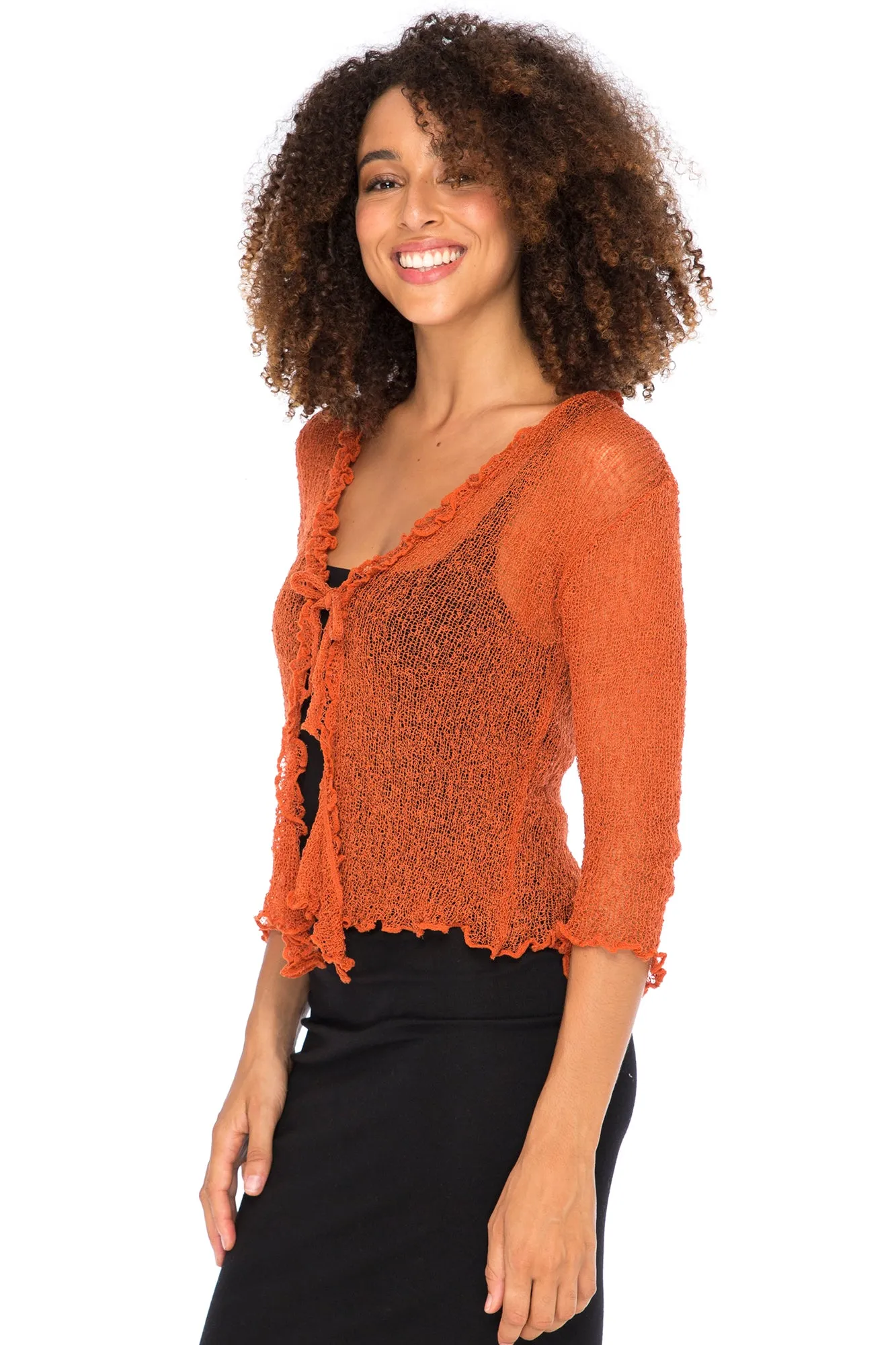 Lightweight Sheer Ruffle Shrug Cardigan