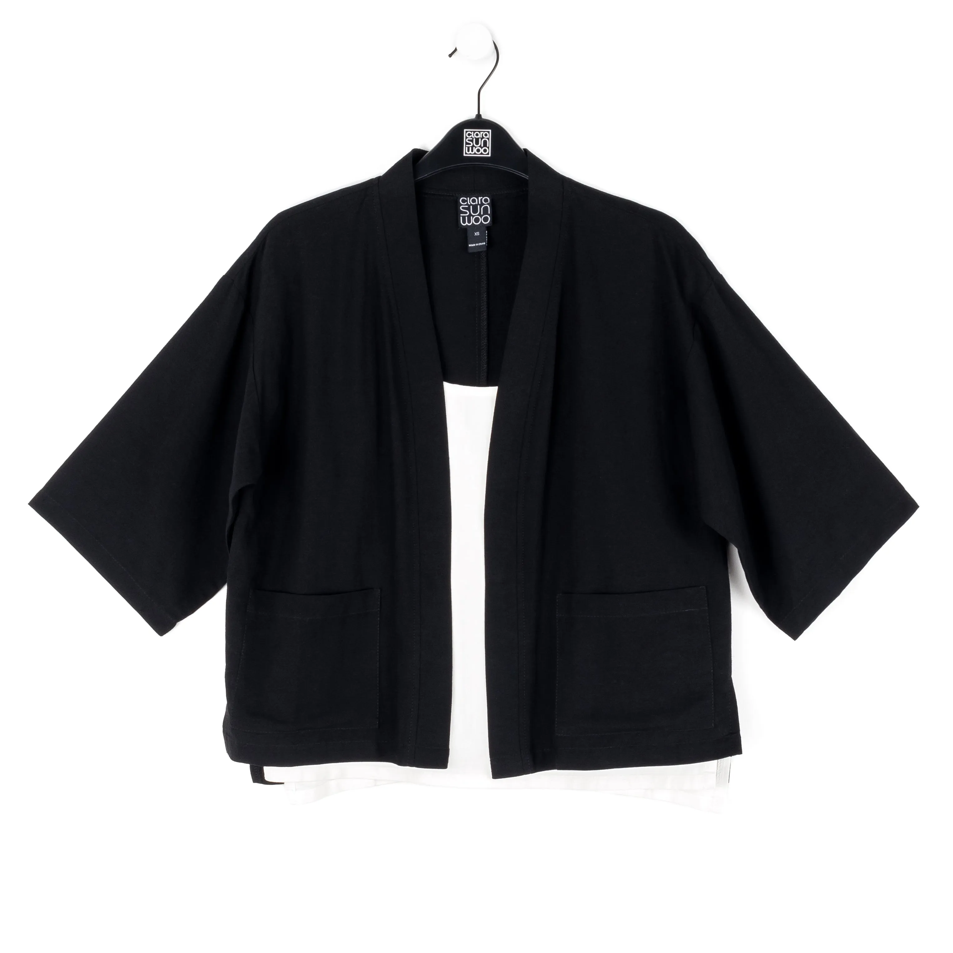 Linen Knit - Hi-Low Pocket Cardigan Jacket - Black - Final Sale!