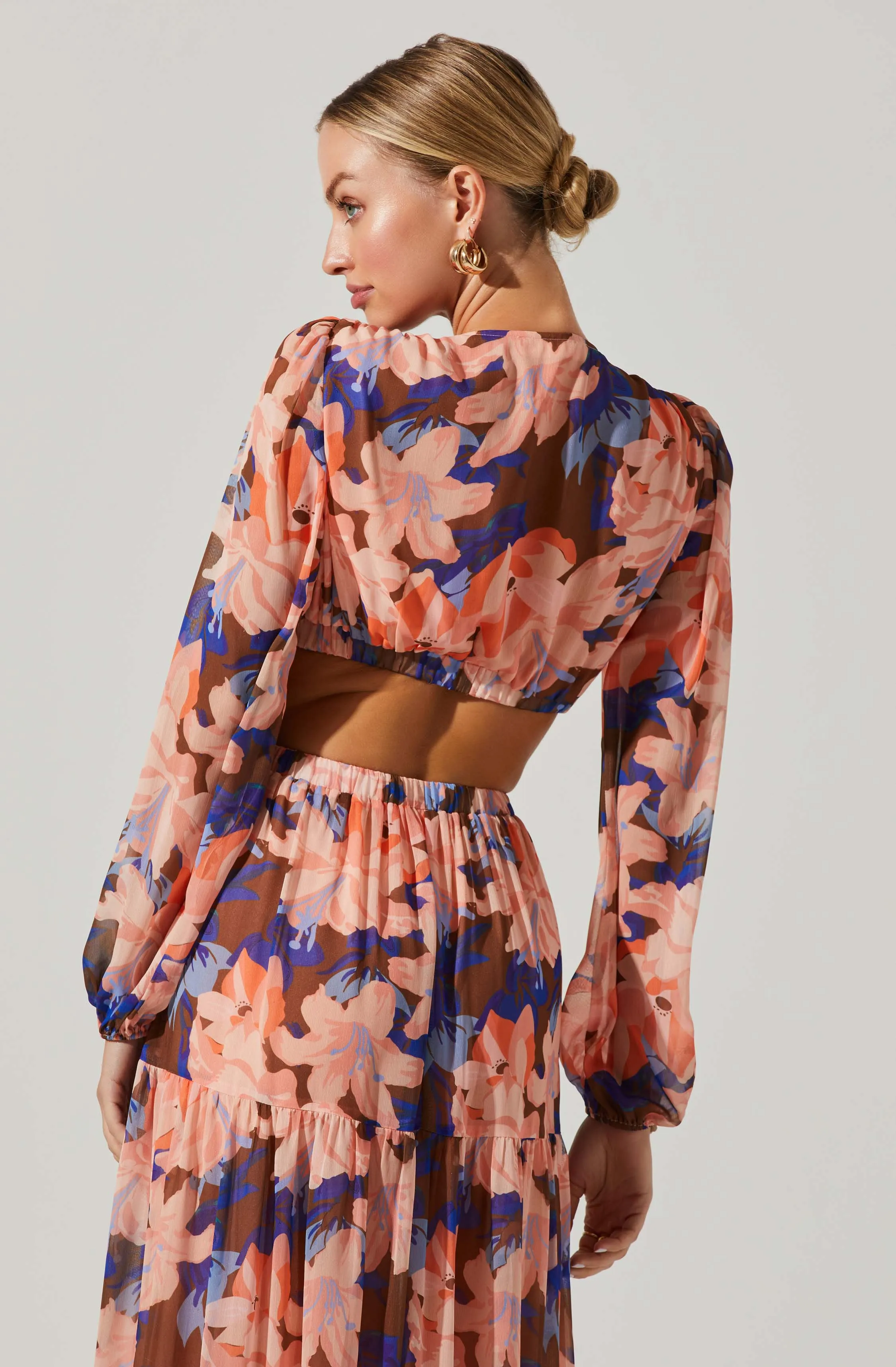 Lively Floral Cutout Long Sleeve Maxi Dress