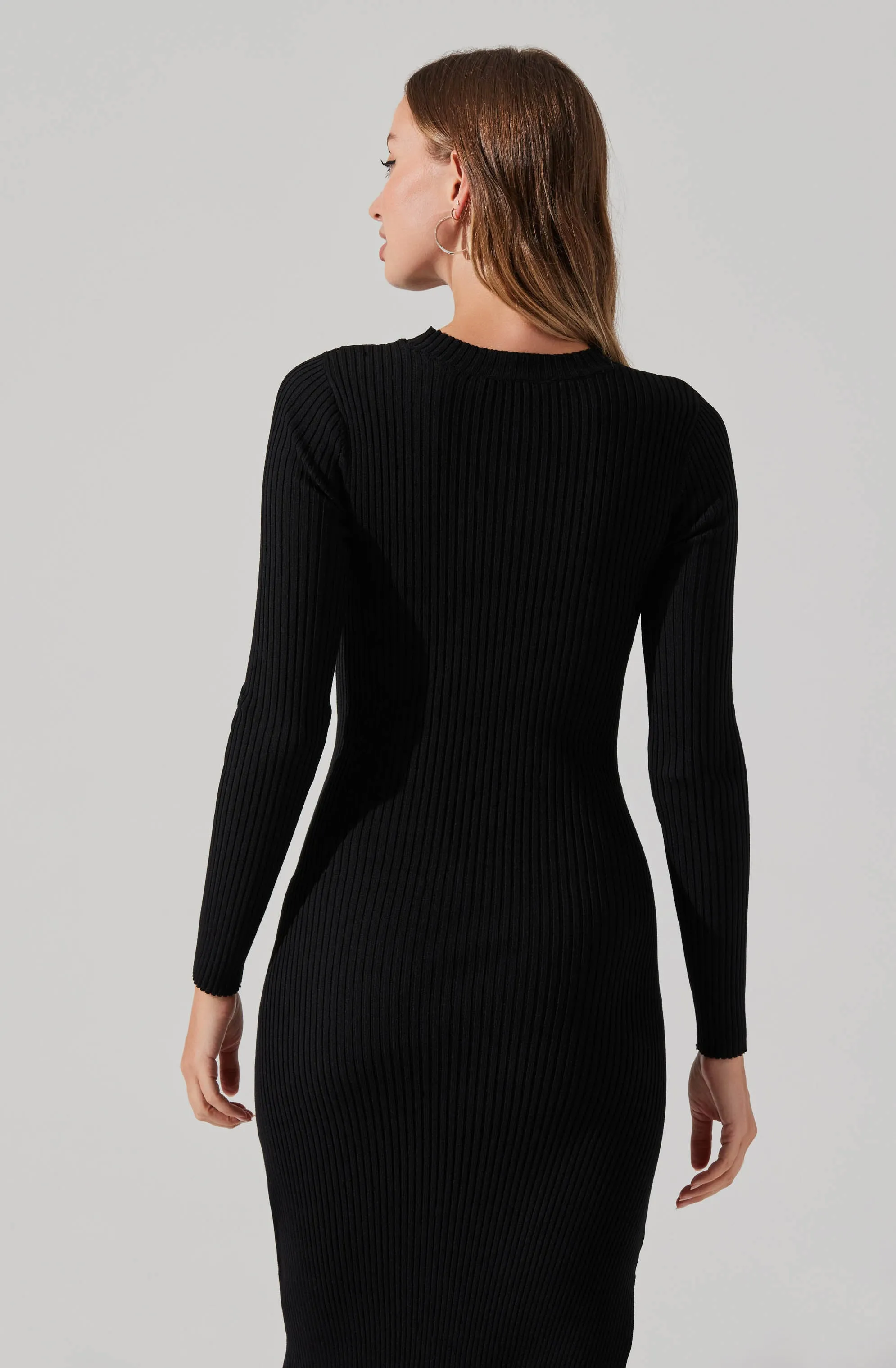 Long Sleeve Button Side Midi Sweater Dress